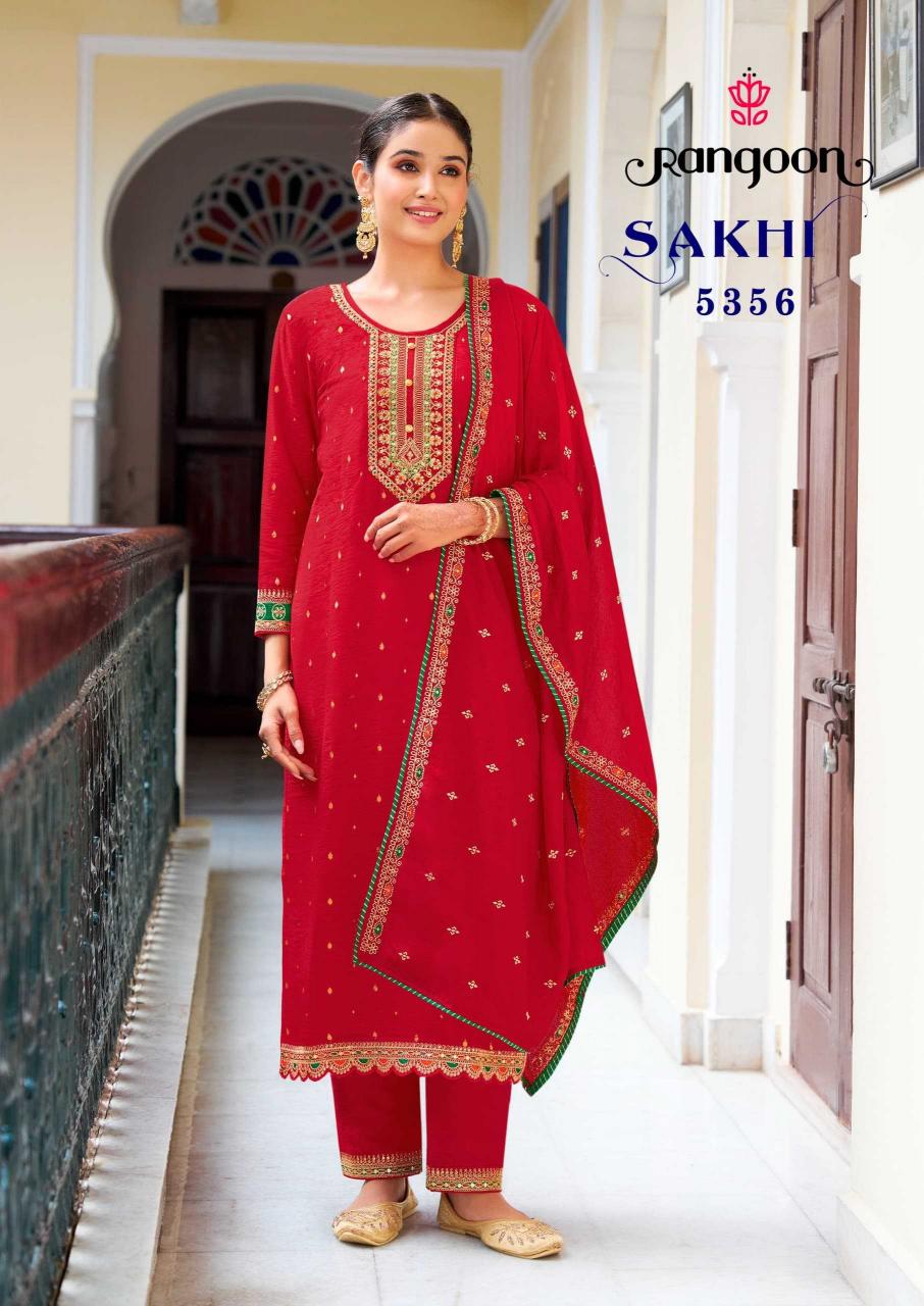 rangoon sakhi series 5351-5356 Viscose Jecaurd readymade suit 