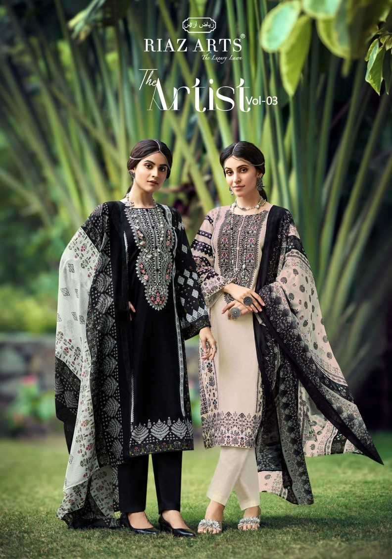 riaz arts the artist vol 3 series 14001-14008 pure karachi lawn suit