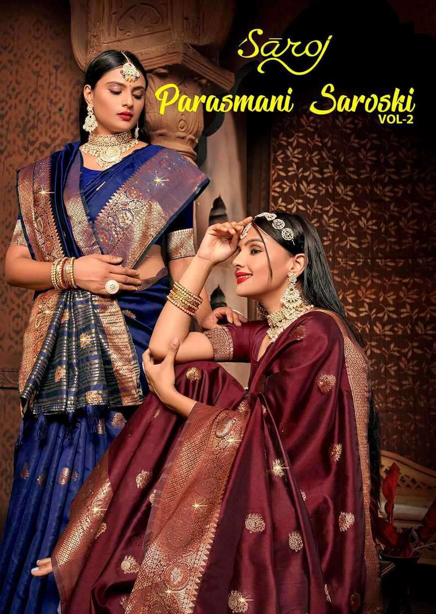 Saroj Parasmani Swarovski vol-2 series 1001-1006 Soft silk saree 