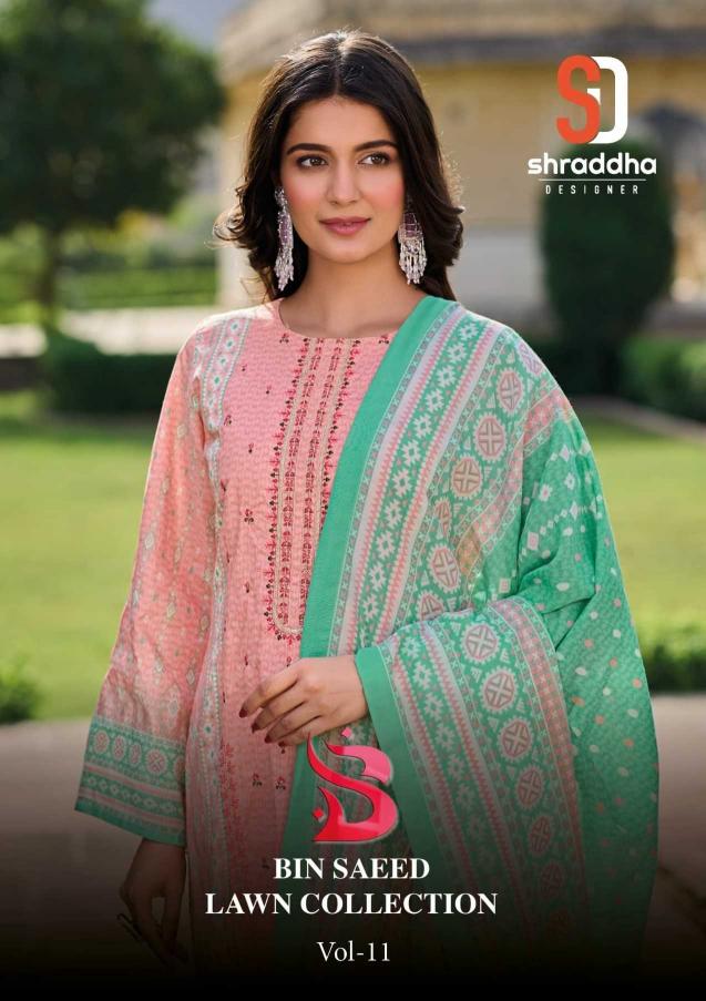 shraddha designer bin saeed vol 11 series 11001-11004 pure cotton suit 