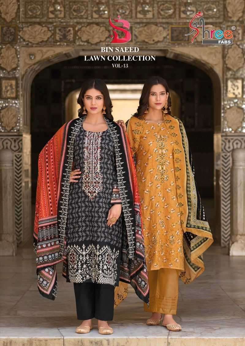 shree fabs bin saeed lawn collection vol-13 series 13001-13006 pure cotton suit 