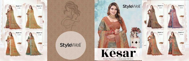 stylewell kesar series 2977-2984 Digital print on kanjeevaram silk saree
