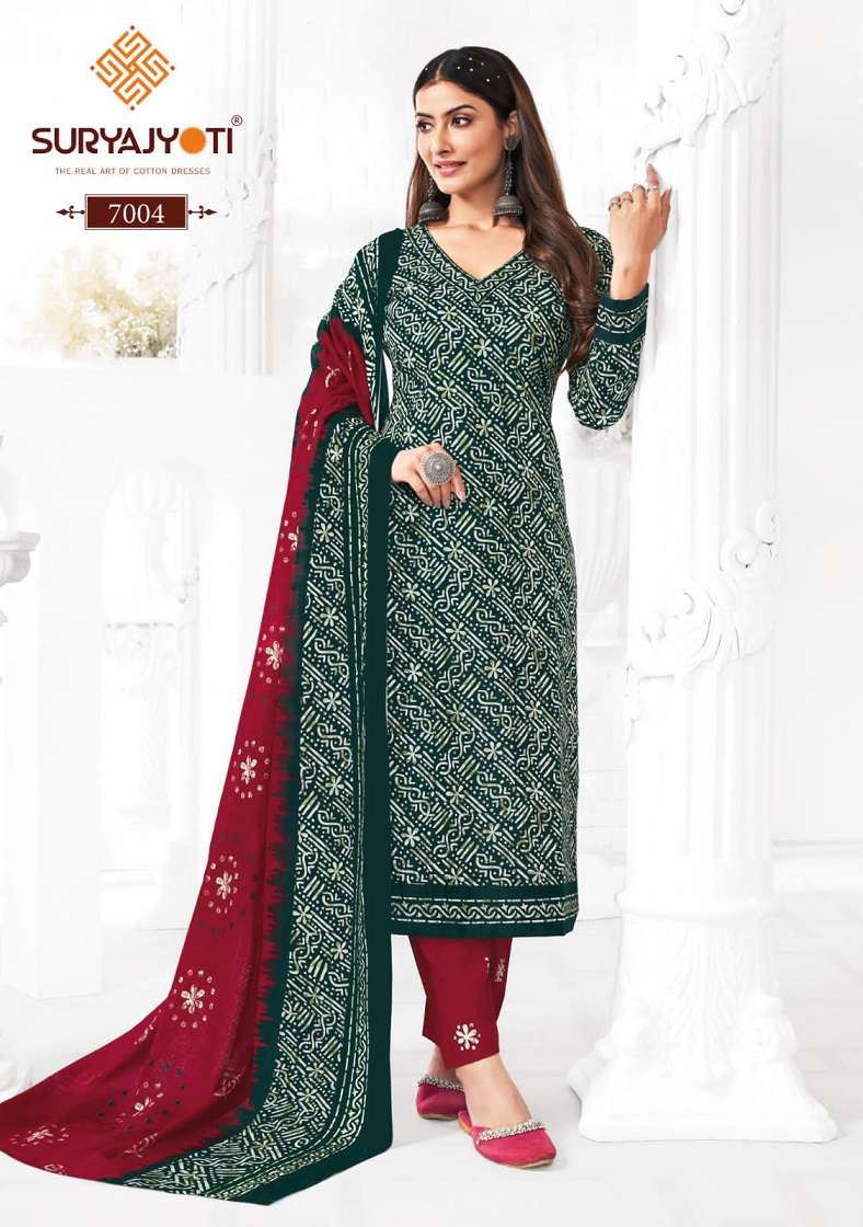 Suryajyoti Pehnava Vol-7 series 7001-7010 Cambric Cotton readymade suit 