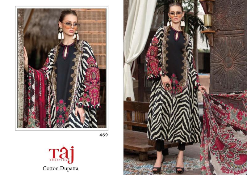 Taj 469 designer Pure Cotton Print with heavy embroidery suit