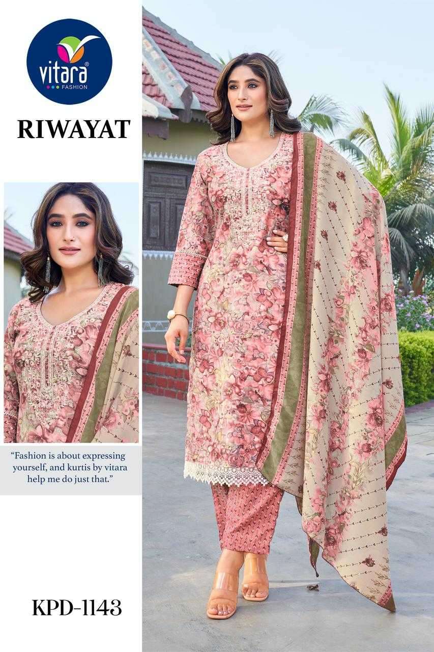 vitara riwayat series 1142-1143 cotton slub printed readymade suit 