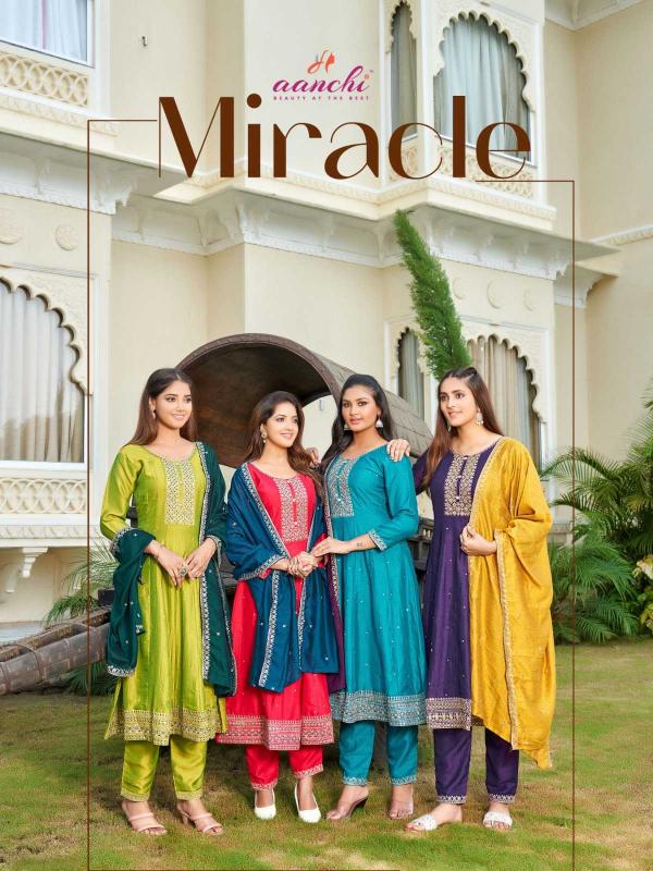 aanchi miracle series 1001-1004 vichitra wholesale readymade salwar kameez in surat