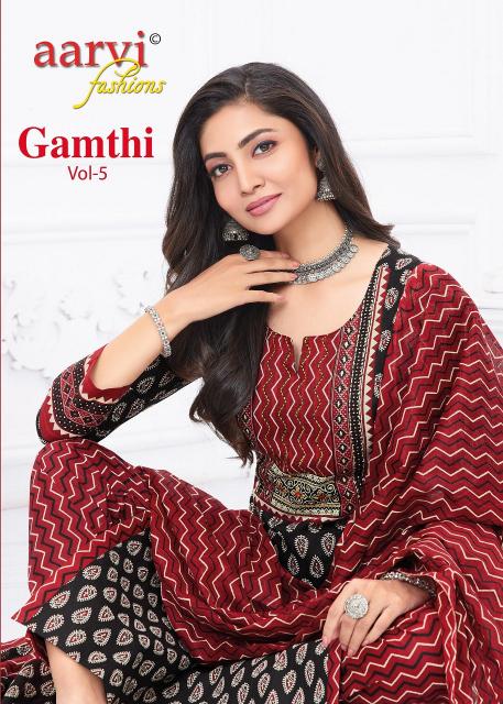 Aarvi Gamthi Vol-5 series 7324-7331 Cotton With Kantha Hand Work readymade suit 