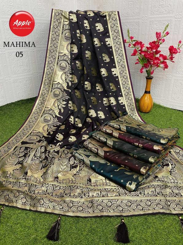 apple mahima 6 colour matching sartin silk saree collection