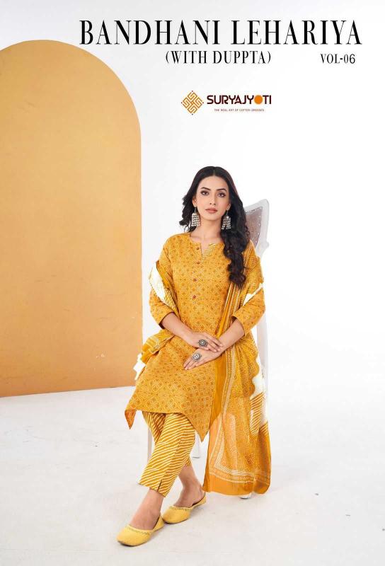 bandhani lehriya special vol 6 by suryajyoti series 6001 to 6008  wholesale cotton  readymade salwar  suits in surat