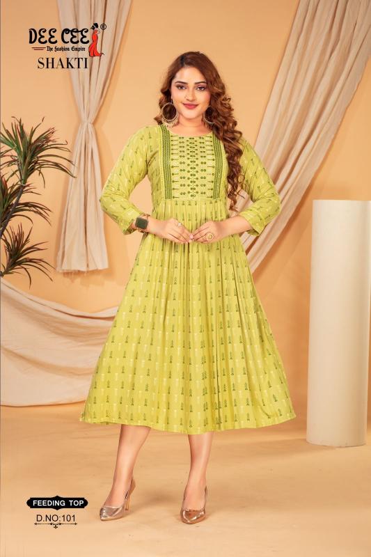 Deecee shakti series 101-106 yrayon print wholesale feeding kurti in surat