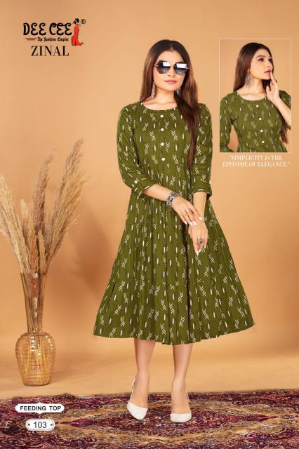 Deecee zinal series 101-106 rayon print wholesaler feeding kurti in surat