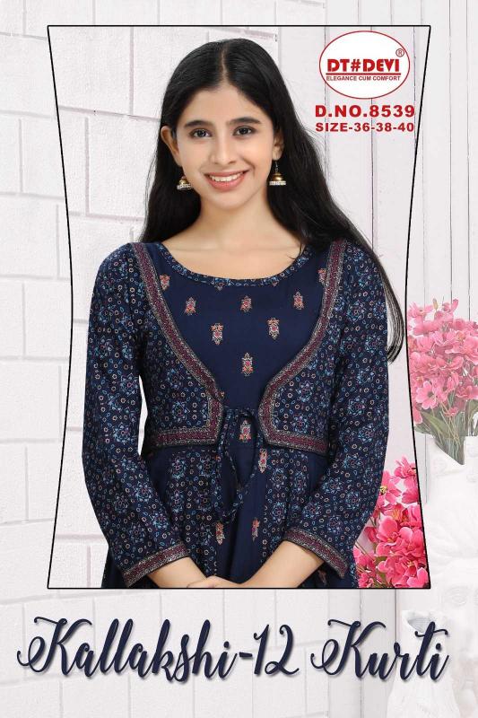 dt devi kallakshi vol 12 8539 rayon print wholesale kurti in surat 