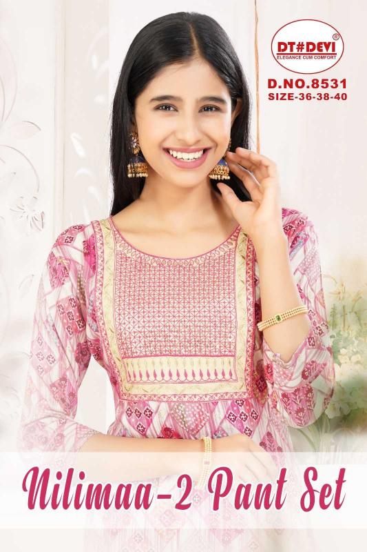 dt devi nilimaa vol 2 8531 rayon print wholesale readymade salwar kameez in surat