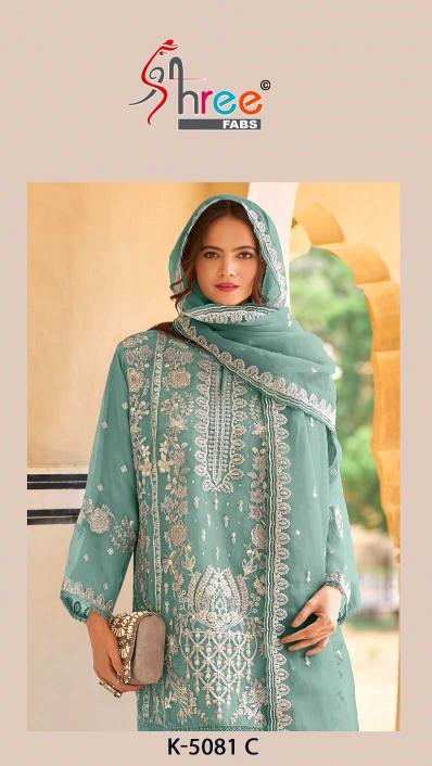 k 5081 by shree fab organza silk pakistani 3pcs ladies suits