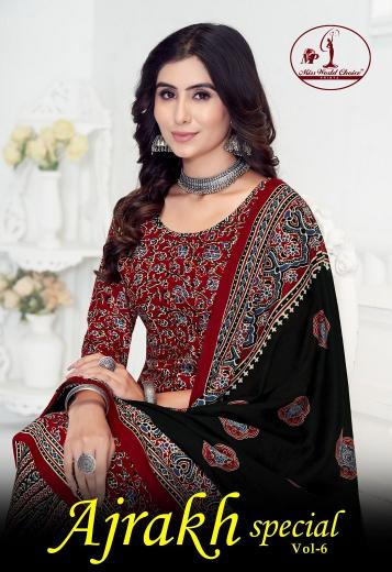 Miss World Ajrakh Vol-6 series 6001-6010 Pure Cotton wholesale salwar kameez in surat