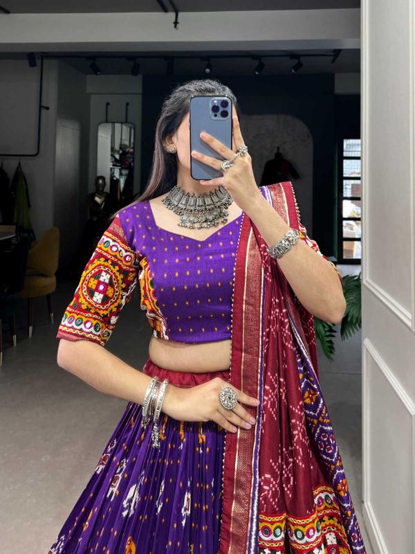 pr lnb1716 tussar silk patola print fashionable navratri colorful lehenga