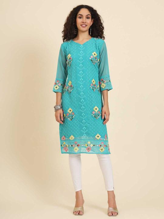 pr white flower vol 8 Georgette with crepe inner kurti