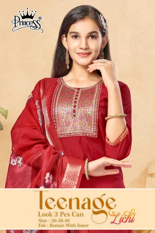 princess new teenage lichi 3 pic series 101-106 Roman silk wholesale readymade salwar kameez in surat