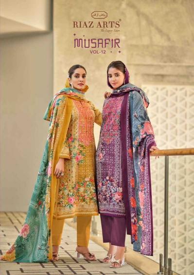 riaz arts musafir vol 12 series 17001-17008 pure karachi lawn suit 