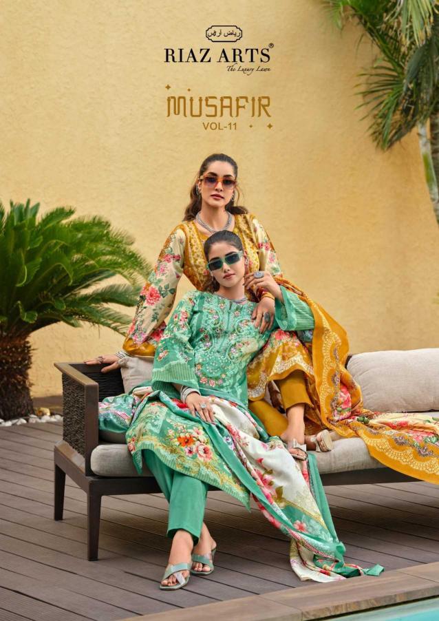 riaz artz musafir vol 11 series 15001-15008 pure karachi lawn wholesale salwar kameez in surat