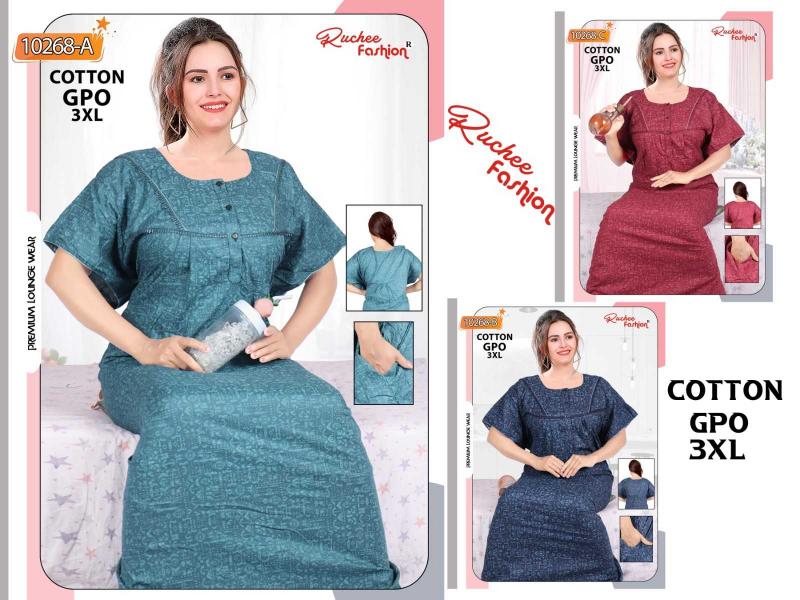 ruchee fashion cotton gpo new design full stitch women nighty