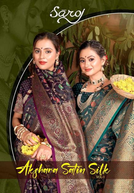 Saroj Akshara satin silk vol-1 series 1001-1006 satin silk wholesale saree in surat  