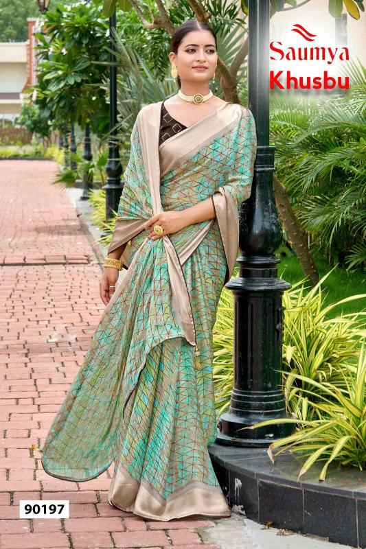 saumya khusbu series 90193-90198 Moss satin patta saree