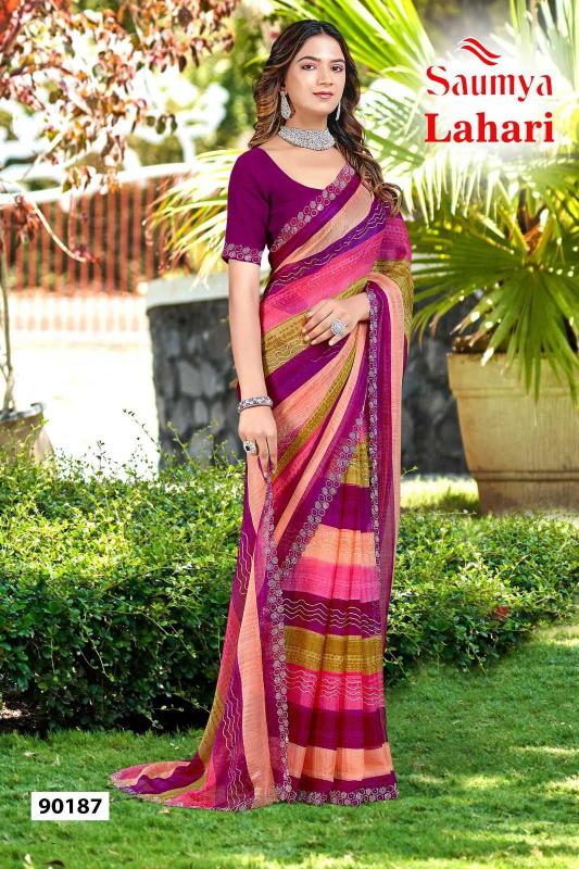 saumya lahari series 90187-90192 golden chiffon saree