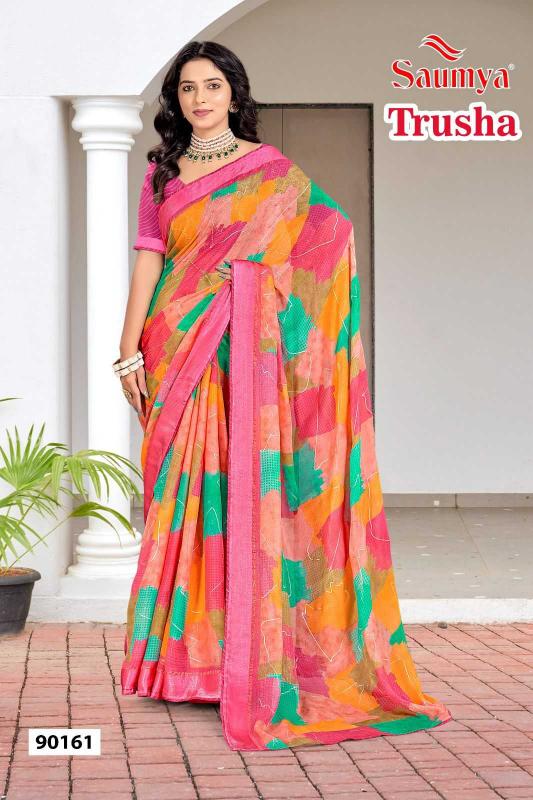 saumya trusha series 90161-90166 satin print saree