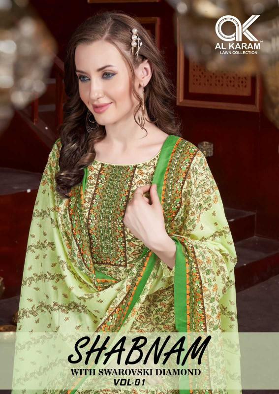 shabnam with swarovski daimond vol 1 by al karam cotton modern 3pcs dress material