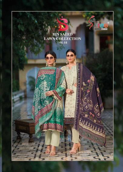 shree fabs bin saeed lawn collection vol 14 series 1001-1007 pure cotton suit 