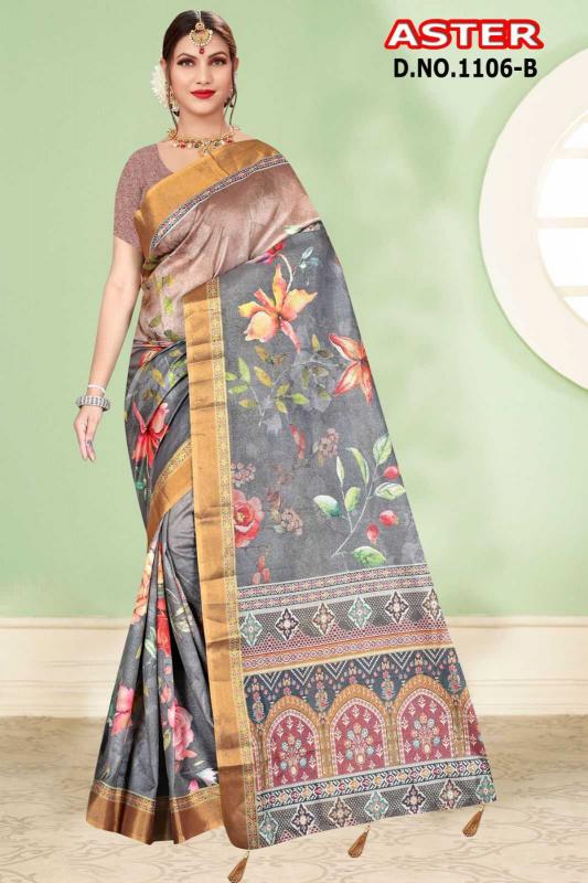 shrestha aster series 1106 Weaving Simmer Digital Print Jari Patta saree