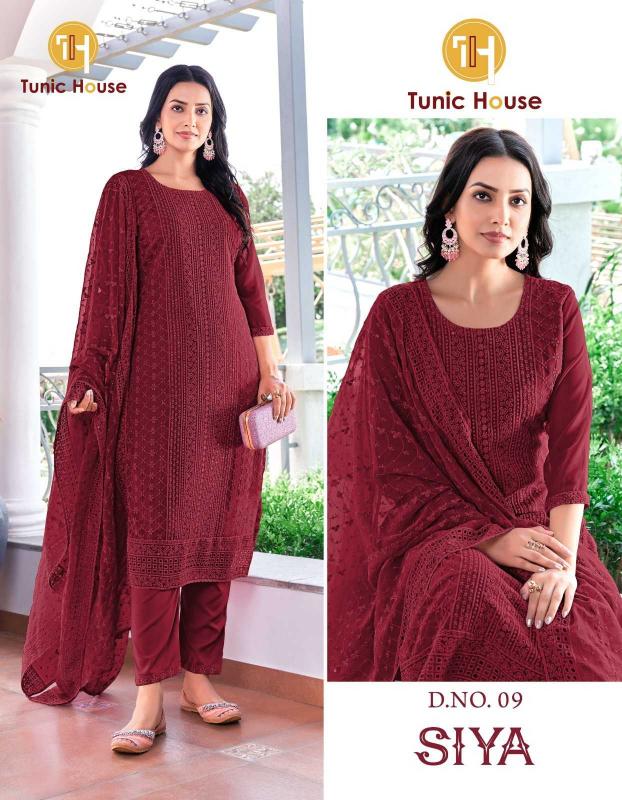 SIYA TUNIC HOUSE CHIKANKARI READYMADE TOP BOTTOM DUPATTA SIZE SET COMBO