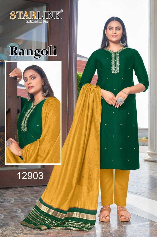 starlink rangoli series 12901-12908 rangoli embroidery work readymade suit 