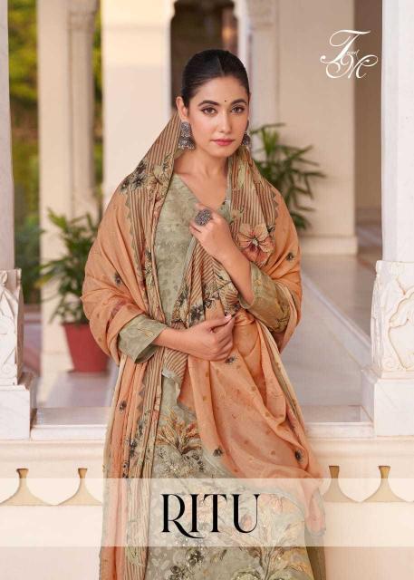 T and m ritu jacquard digital Print viscose suit