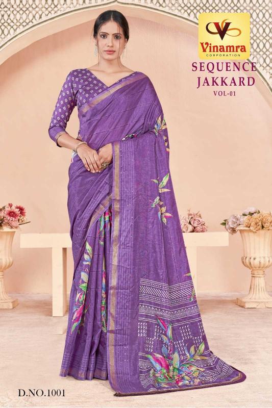 vinamra sequence jacquard vol 1 series 1001-1008 cotton saree