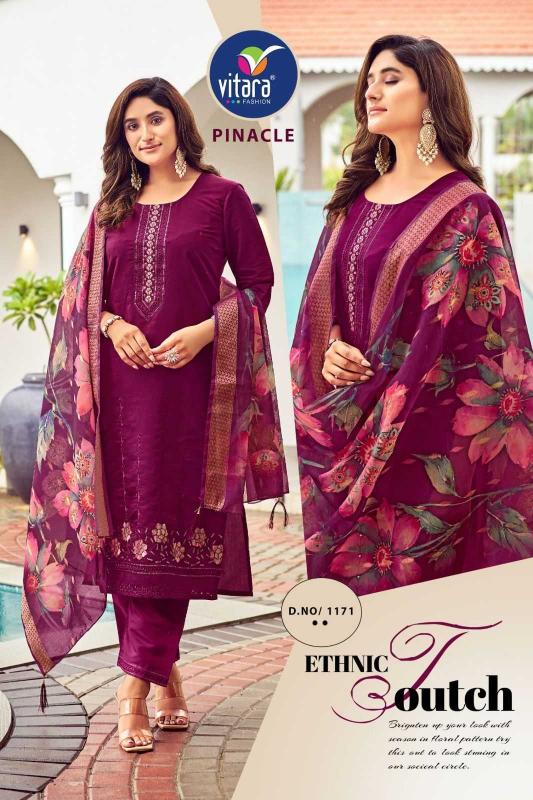 vitara fashion pinacle series 1171 heavy roman silk readymade suit 