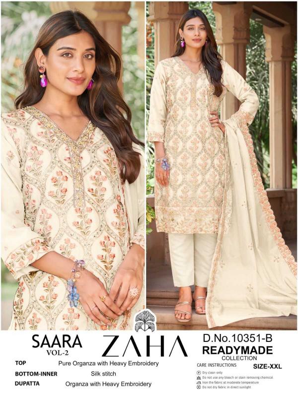 zaha saara vol 2 series 10351 organza readymade suit 