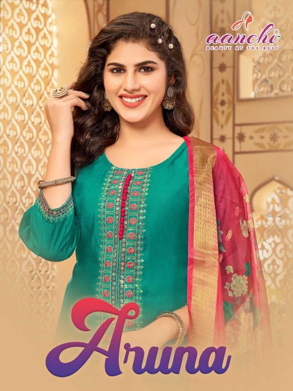 Aanchi Aruna Series 101-104 Roman Silk Readymade Attractive Look Churidar Suits for Wholesale 