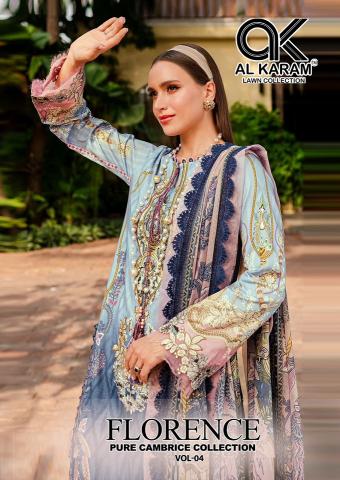 Alkaram Florence Vol-4 series 4001-4006 Pure Lawn Cotton wholesale salwar kameez in surat