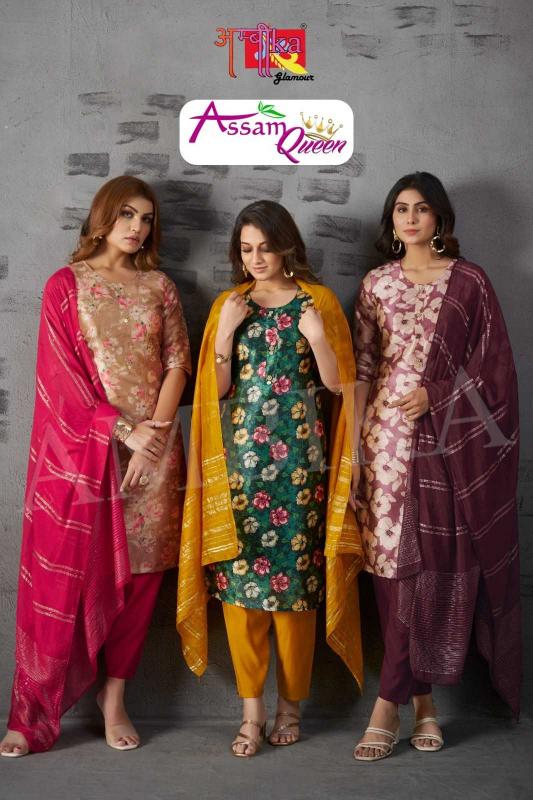 ambika assam queen Digital printed Assam silk wholesale readymade salwar kameez in surat