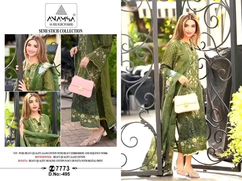 ANAMSA 495 by Anamsa Cotton Semi-Stitched Salwar Kameez for Elegant Ethnic Wear