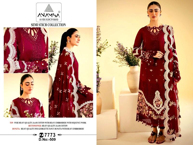 Anamsa 509 Latest Fancy Designer Pakistani Cotton Suit Ensemble - Shop Now