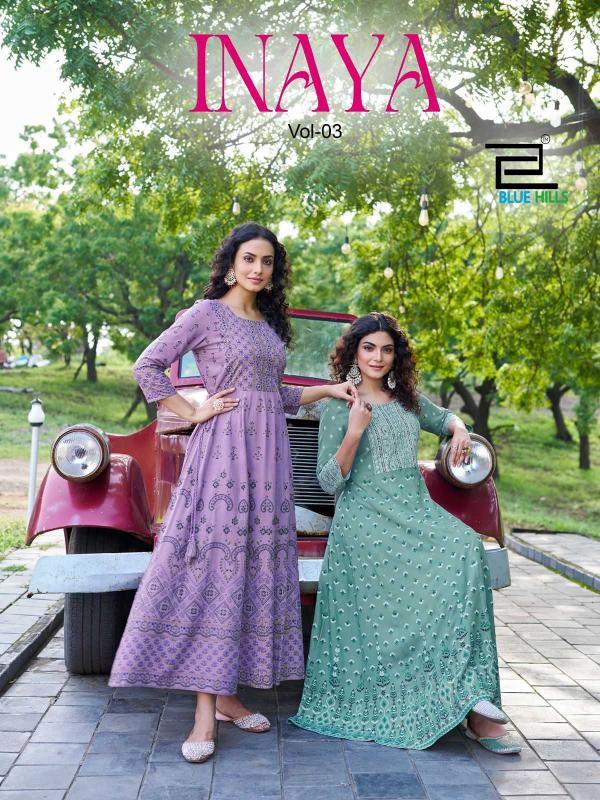 Blue Hills Inaya Vol 3 - Series 3001 to 3008  Rayon Big Size Kurtis Wholesale  in Surat