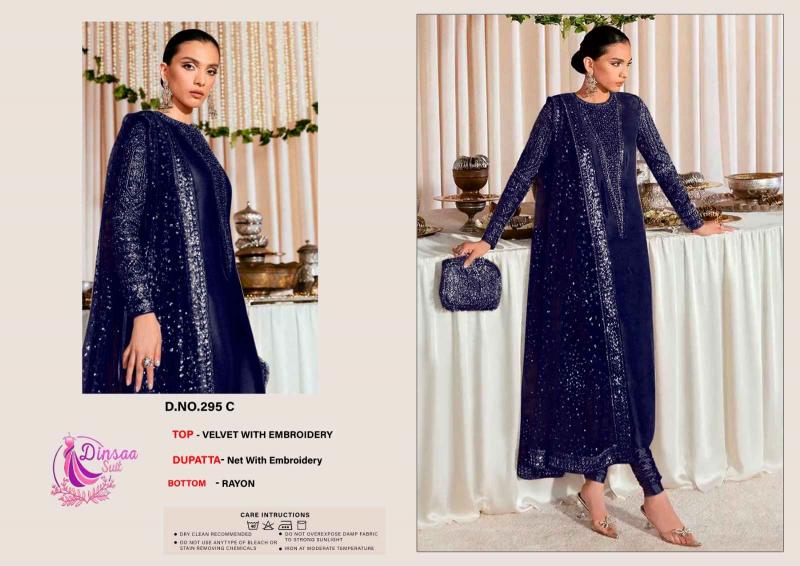 Buy Dinsaa 295 A to E Embroidered Velvet Pakistani Salwar Suit - Wholesale Collection