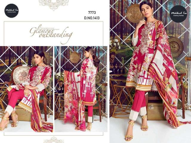 Designer Heavy Cotton Embroidered Dresses M-1412 & M-1413 by Mehboob Tex 