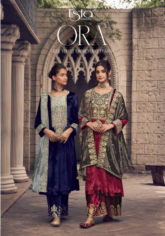 esta designs ora series 101-106  PURE SILK VELVET wholesale salwar kameez in surat