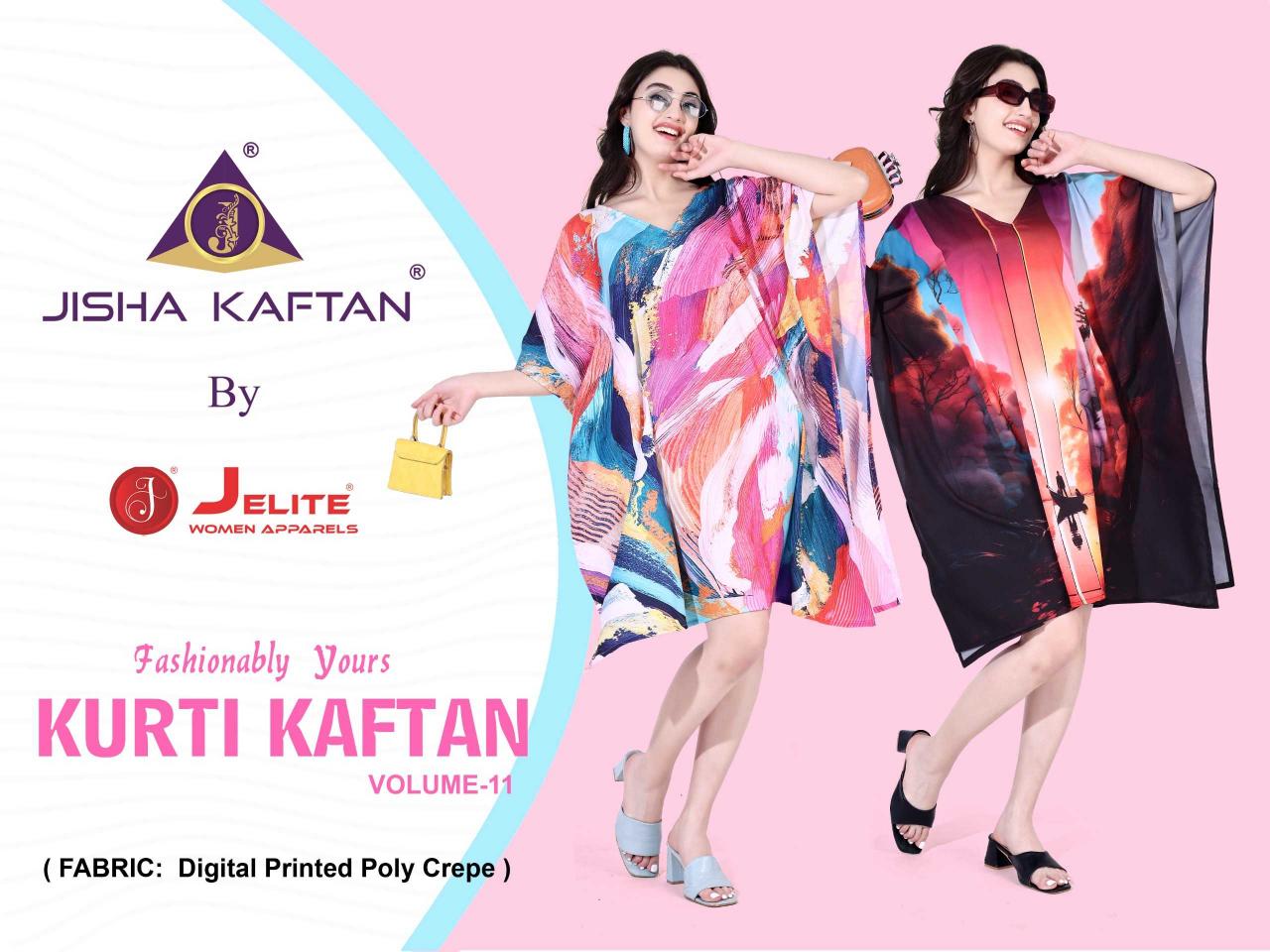 Jisha Kaftan Kurti Kaftan Vol 11 series 181-188 Polyester Crepe  wholesale kurti in surat 