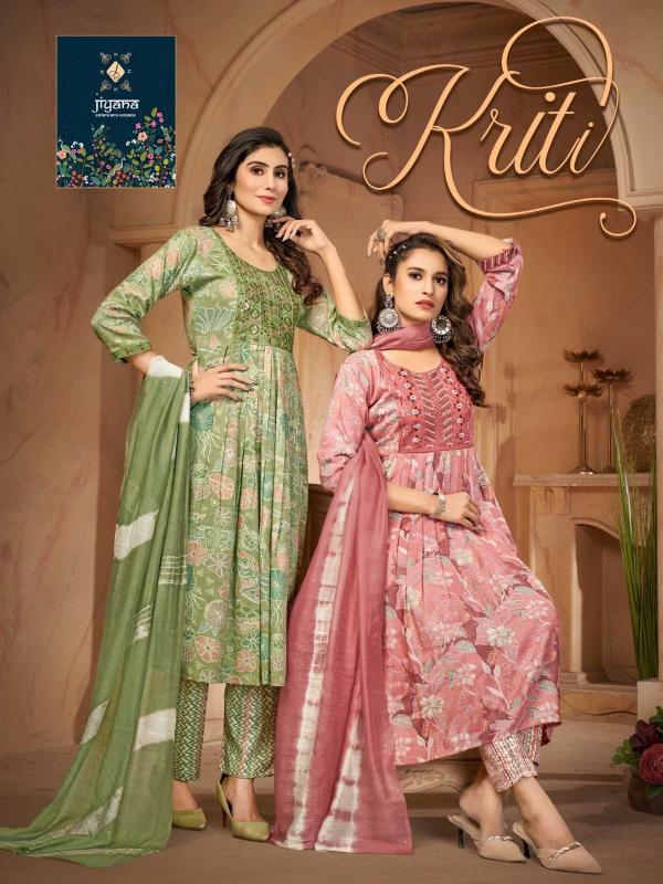 JIYANA KRITI  SERIES 101 TO 108 RAYON PRINT EMBROIDERY WORK CASUAL READYMADE SALWAR SUIT