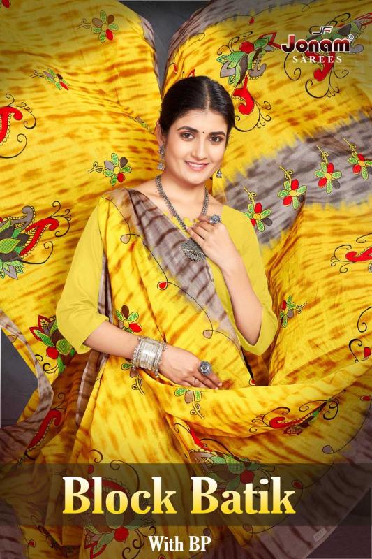 jonam saree block batik Soft Pure Cotton wholesale saree in surat 